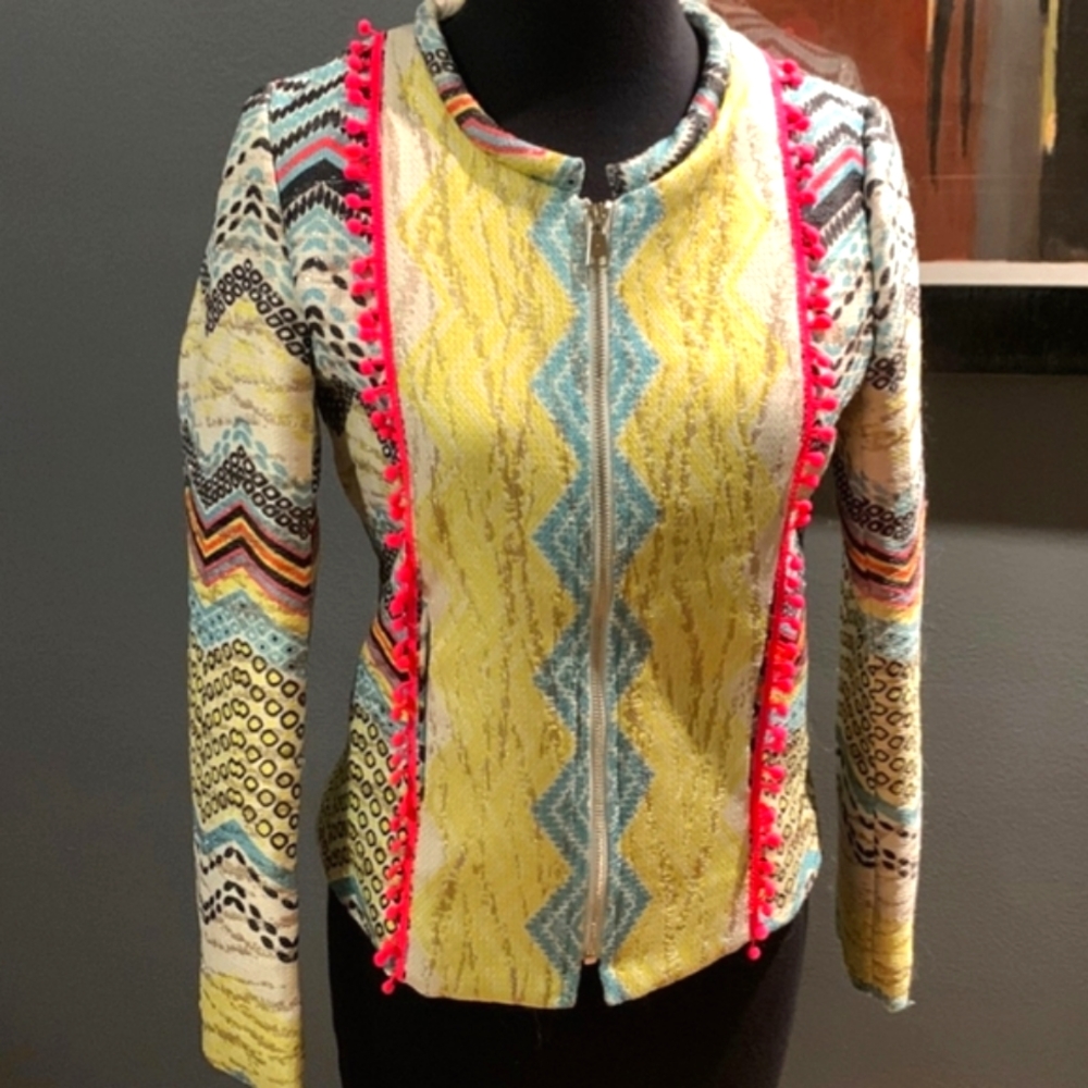 Anthropologie Molly Bracken Neon Aztec Tweed Blazer